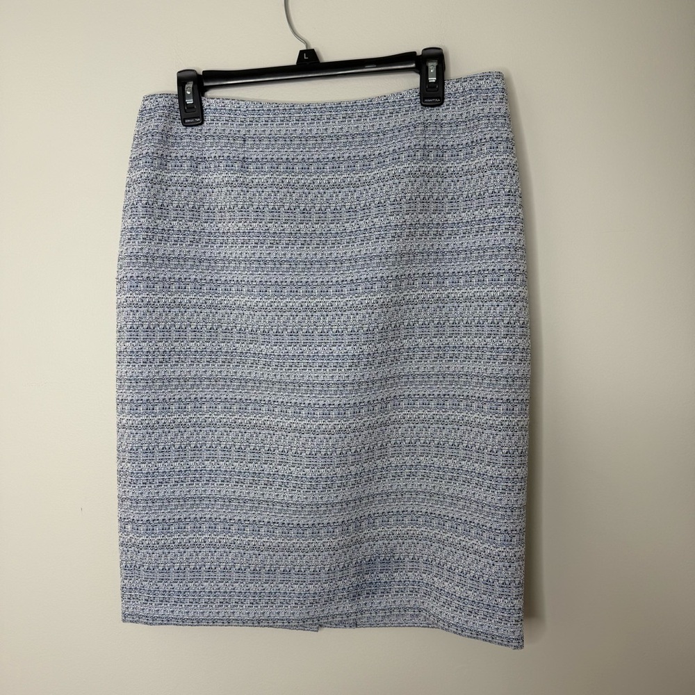 Kasper Women’s Size 10 Blue Tweed Pencil Skirt Knee Length Back Zip